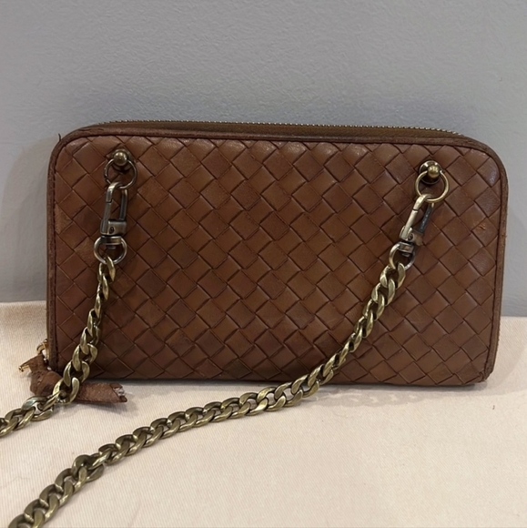 Authenic Bottega Veneta Long Zip Wallet/ Crossbody with an unbranded chain,Brown - Picture 13 of 16